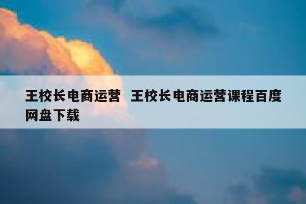 王校长电商运营  王校长电商运营课程百度网盘下载