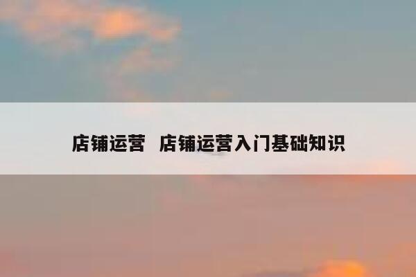 店铺运营 店铺运营入门基础知识