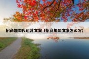 招商加盟代运营文案（招商加盟文案怎么写）