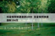 抖音如何快速涨到1000  抖音如何快速涨粉100万