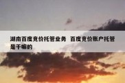 湖南百度竞价托管业务  百度竞价账户托管是干嘛的