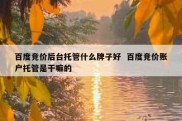 百度竞价后台托管什么牌子好  百度竞价账户托管是干嘛的
