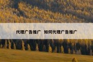 代理广告推广  如何代理广告推广