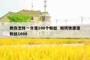 教你怎样一分涨100个粉丝  如何快速涨粉丝1000