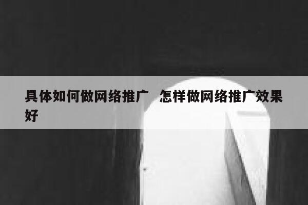 具体如何做网络推广  怎样做网络推广效果好