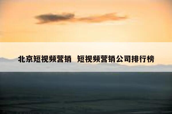 北京短视频营销  短视频营销公司排行榜